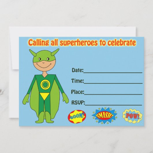 Invitation d'anniversaire de super-héros à remplir (Devant)