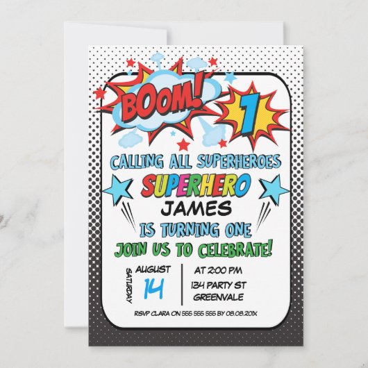 Invitation d'anniversaire de super héros de (Devant)