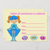 Invitation d'anniversaire de super-héros fille rem (Devant / Derrière)