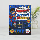Invitation d'anniversaire de super-héros | Garçon (Debout devant)