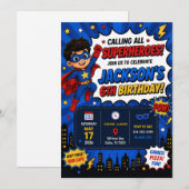 Invitation d'anniversaire de super-héros | Garçon (Devant / Derrière)