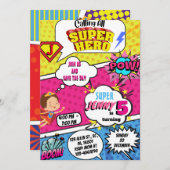 Invitation d'anniversaire de Superhero Comic pour (Devant / Derrière)