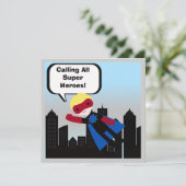 Invitation d'anniversaire de superhéros de garçon (Debout devant)