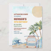 Invitation d'anniversaire de surf de plage (Devant)