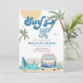 Invitation d'anniversaire de surf pour garçon de t (Debout devant)