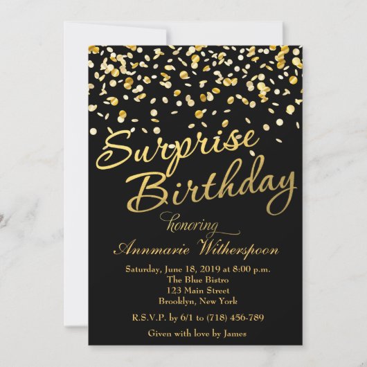 Invitation d'anniversaire de surprise de confettis (Devant)