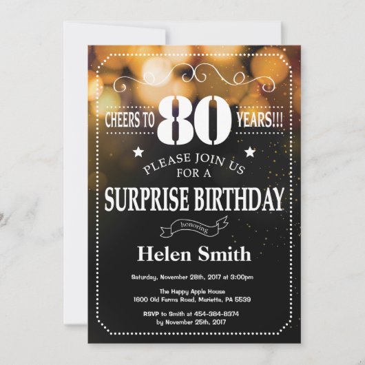 Invitation d'anniversaire de surprise de parties (Devant)