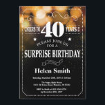 Invitation d'anniversaire de surprise de parties<br><div class="desc">Invitation d'anniversaire de surprise de parties scintillantes d'or quarantième. Typographie blanche. Arrière - plan noir et blanc de tableau. Anniversaire adulte. Anniversaire masculin d'hommes ou de femmes. Enfants garçon ou Madame Teen Teenage Bday Invite de fille. 13ème 15ème 16ème 18ème 20ème 21ème 30ème quarantième cinquantième soixantième soixante-dixième quatre-vingtième quatre-vingt-dixième 100th....</div>