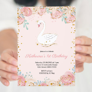 Invitation d'anniversaire de Swan rose et or