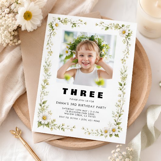 Invitation d'anniversaire de Sweet Daisy 3 ans ave