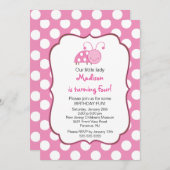 Invitation d'anniversaire de Sweet Pink Ladybugs (Devant / Derrière)