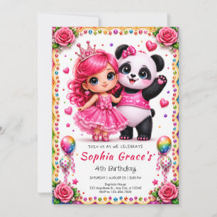 Invitation d'anniversaire de Sweet Pink Panda et p