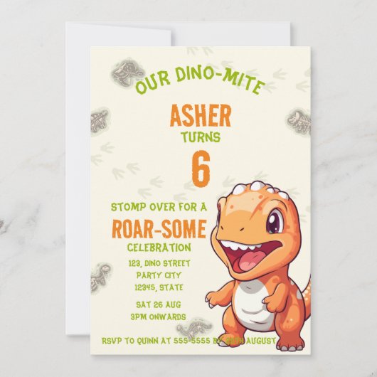 Invitation d'anniversaire de T-Rex de dinosaure or (Devant)
