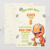 Invitation d'anniversaire de T-Rex de dinosaure or (Devant / Derrière)