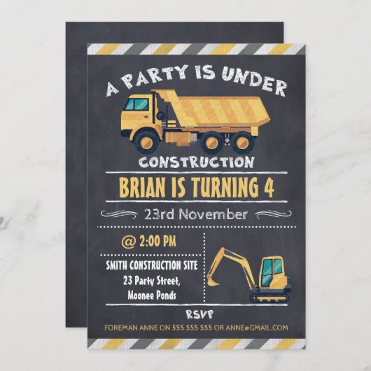 Invitation d'anniversaire de tableau de camion de (Devant / Derrière)