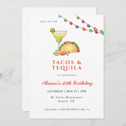 Invitation d'anniversaire de Taco & Tequila Margar (Devant / Derrière)