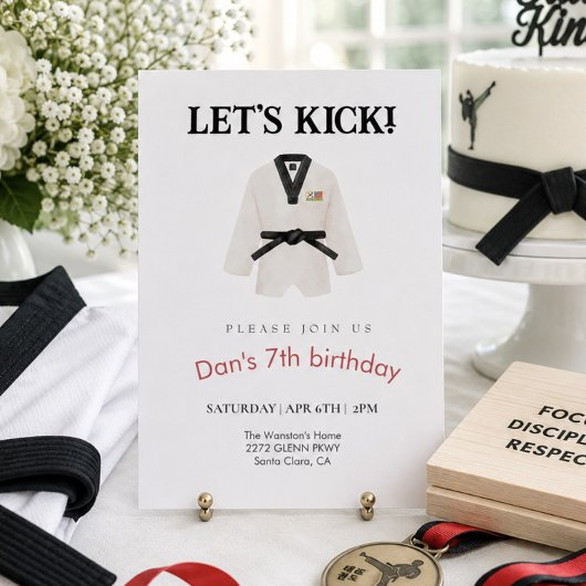 Invitation d'anniversaire de taekwondo arts martia