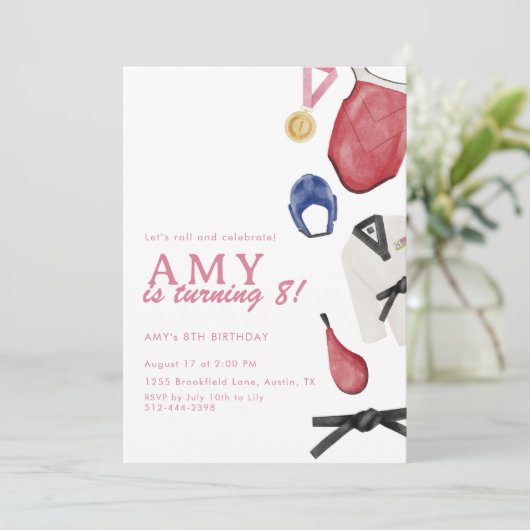 Invitation d'anniversaire de taekwondo fille arts  (Debout devant)