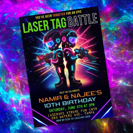 Invitation d'anniversaire de tagueur laser afro-am
