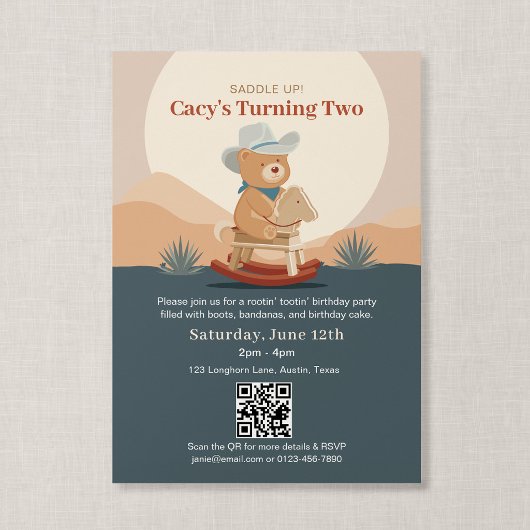 Invitation d'anniversaire de Teddy Bear Cowboy Sad