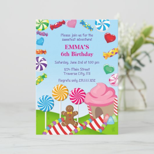 Invitation d'anniversaire de terre de sucrerie (Debout devant)