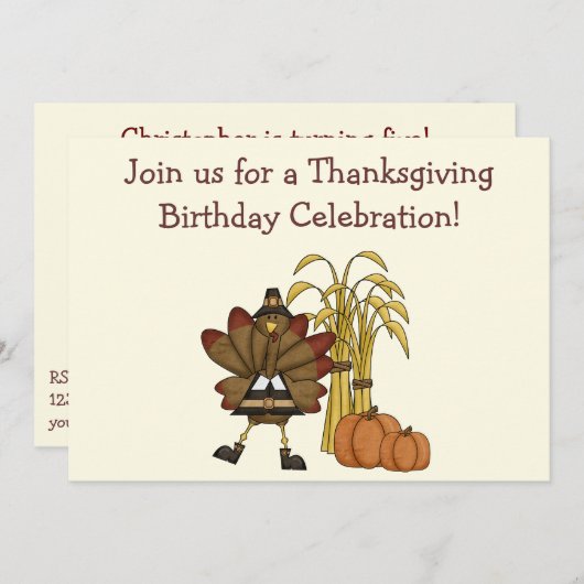 Invitation d'anniversaire de Thanksgiving - Boys (Devant / Derrière)