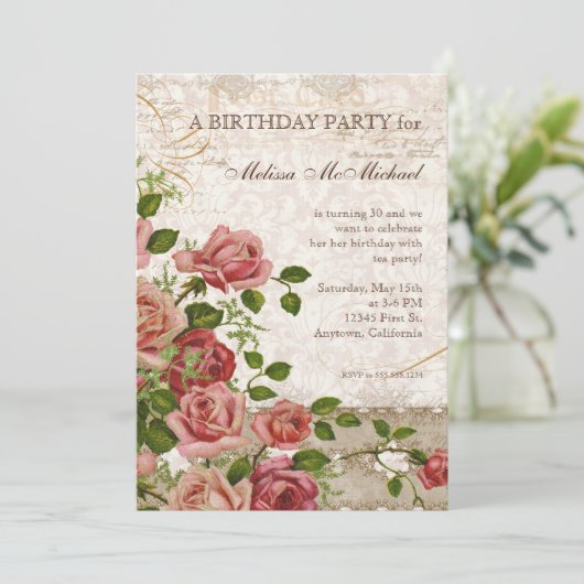 Invitation d'anniversaire de thé, cru rose de (Debout devant)