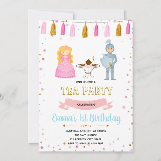 Invitation d'anniversaire de thé de chevalier de (Devant)