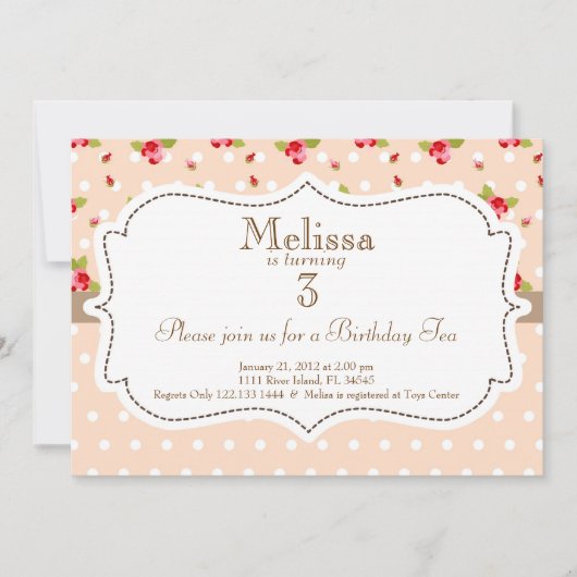 Invitation d'anniversaire de thé de jardin (Devant)