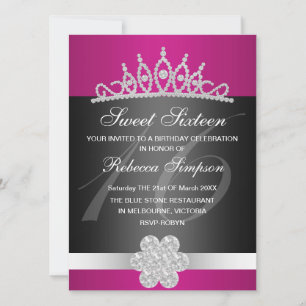 Invitation d'anniversaire de Tiara en noir et rose