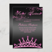 Invitation d'anniversaire de Tiara en rose et noir (Devant / Derrière)