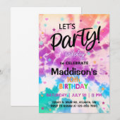 Invitation d'anniversaire de TieDye Girl. (Devant / Derrière)