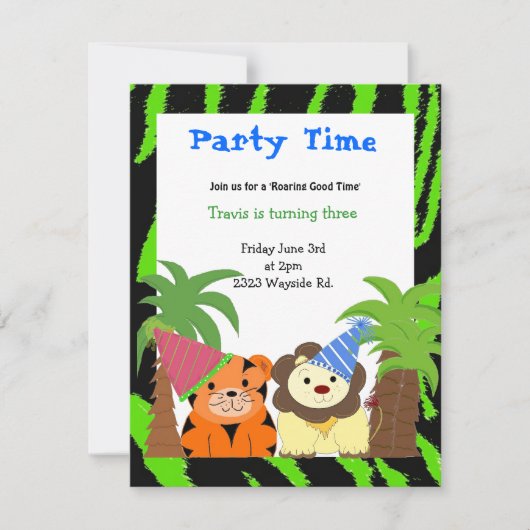 Invitation d'anniversaire de tigre et de lion (Devant)