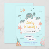 Invitation d'anniversaire de tortue sous l'invitat (Devant / Derrière)