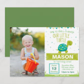 Invitation d'anniversaire de tortue verte avec la (Devant / Derrière)