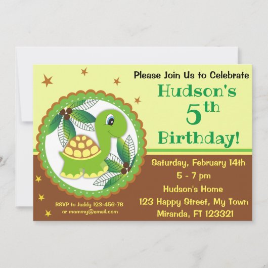 Invitation d'anniversaire de tortues mignonnes (Devant)