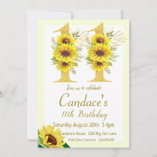 Invitation d'anniversaire de tournesol, 11e annive