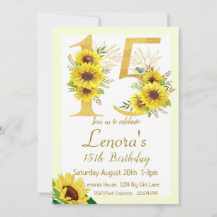 Invitation d'anniversaire de tournesol, 15e annive