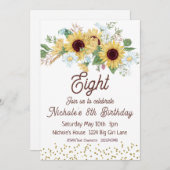 Invitation d'anniversaire de tournesol, 8e anniver (Devant / Derrière)