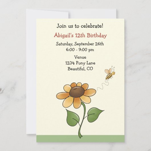 Invitation d'anniversaire de tournesol pour les fi (Devant)