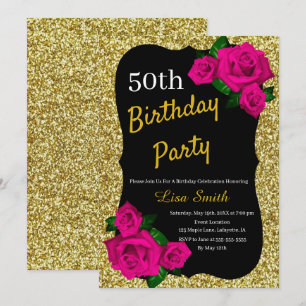 Invitation d'anniversaire de tout âge avec roses r