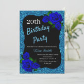 Invitation d'anniversaire de tout âge Fleurs bleue (Debout devant)