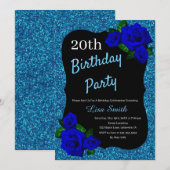 Invitation d'anniversaire de tout âge Fleurs bleue (Devant / Derrière)