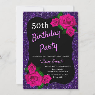 Invitation d'anniversaire de tout âge Fleurs roses