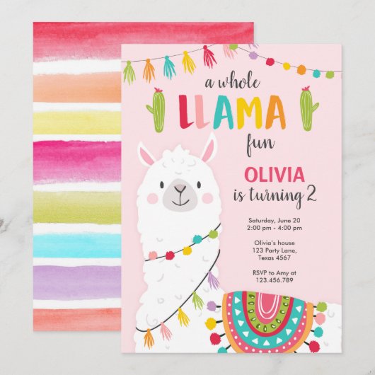 Invitation d'anniversaire de toute la Llama Fun Fu (Devant / Derrière)