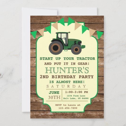 Invitation d'anniversaire de tracteur, (Devant)