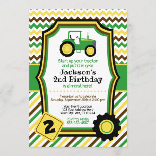 Invitation d'anniversaire de tracteur avec des