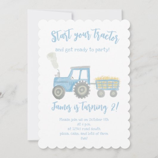 Invitation d'anniversaire de Tracteur personnalisa (Devant)