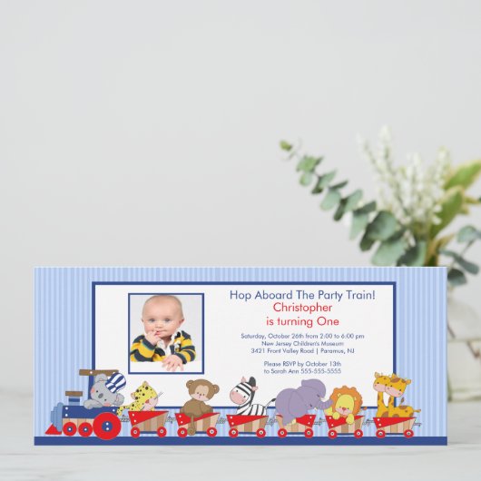 Invitation d'anniversaire de train d'animaux de (Debout devant)