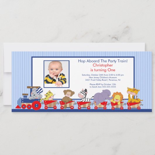 Invitation d'anniversaire de train d'animaux de (Devant)